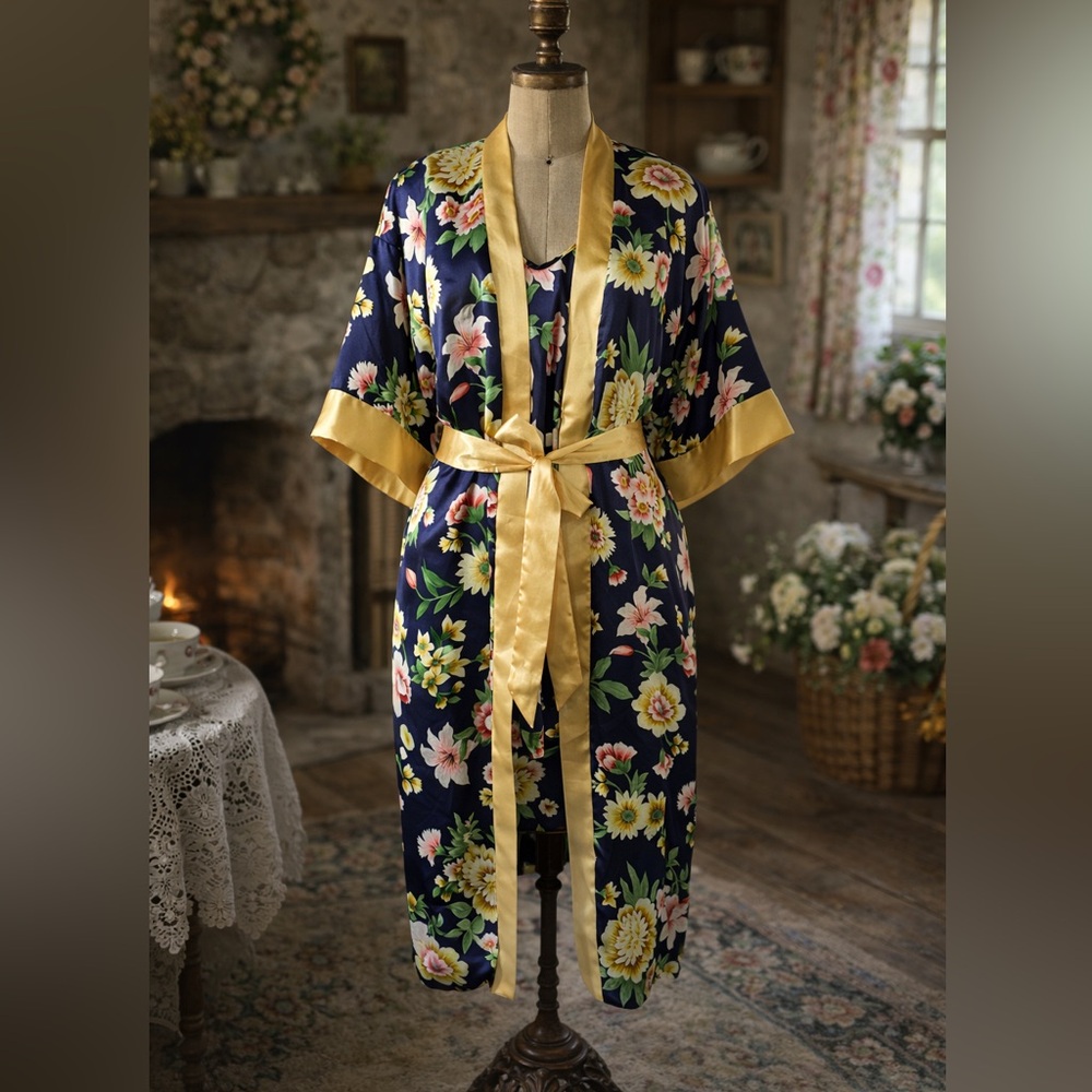 Vintage 1980s Inner Most, Floral, Slip & Robe Lingerie Set